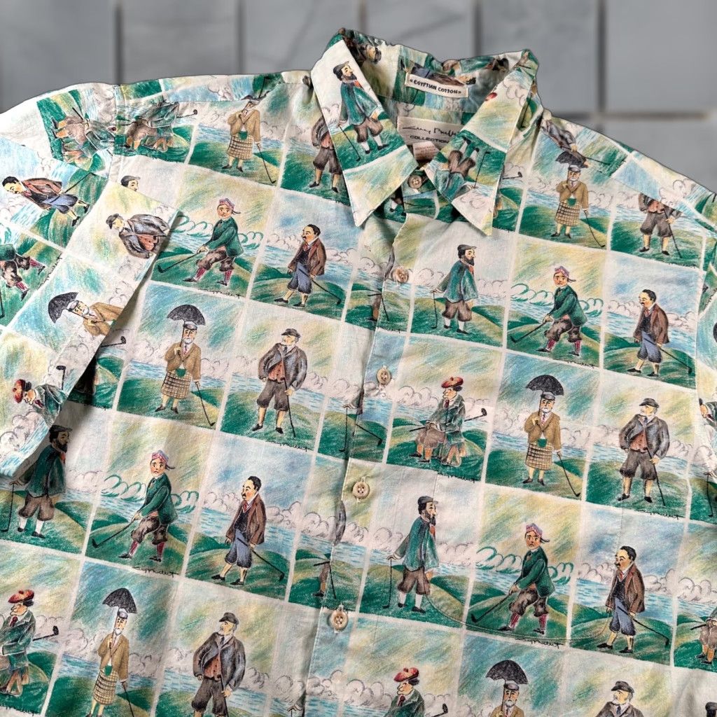 Reyn Spooner Shirt Mens XL Green Golf Graphic Print Aloha Camp Collar Button-Up Egyptian Cotton Vintage-Style?