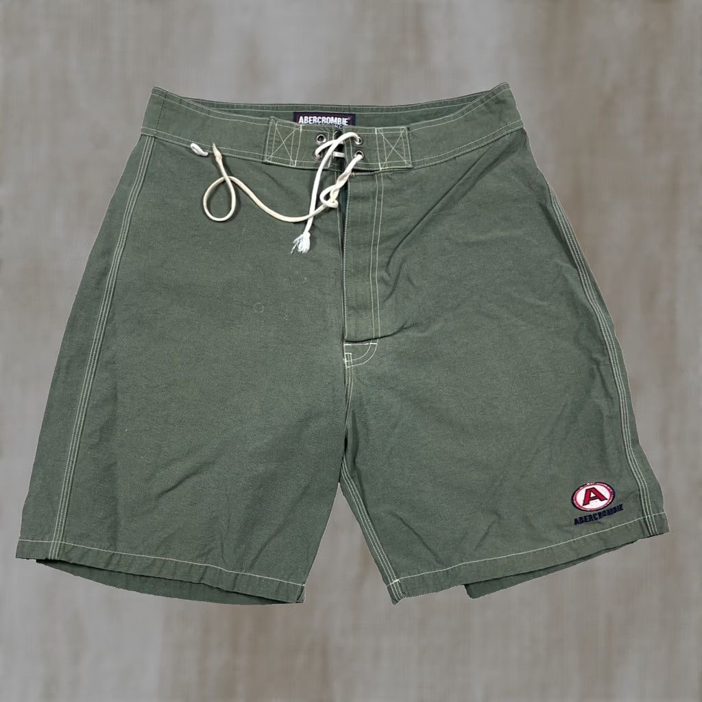 Abercrombie & Fitch VINTAGE Abercrombie & Fitch Swim Trunks Men M Olive Green Logo Pockets Quick Dry Summer Size US 31 - 1 Thumbnail