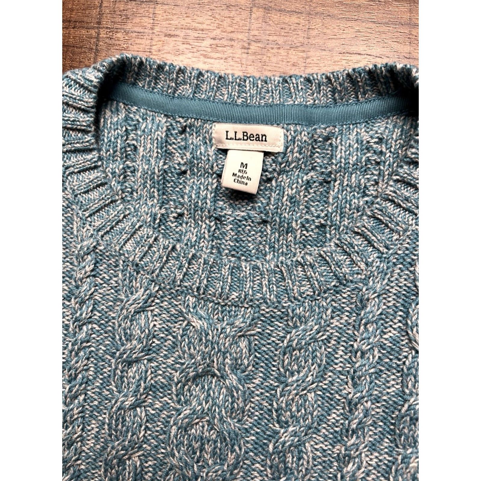 Vintage LL Bean Cable Knit Fisherman Sweater Womens Medium Crewneck Cotton Teal Gray Pullover Fisherman Classic Outdoor Preppy Size M / US 6-8 / IT 42-44 - 4 Thumbnail