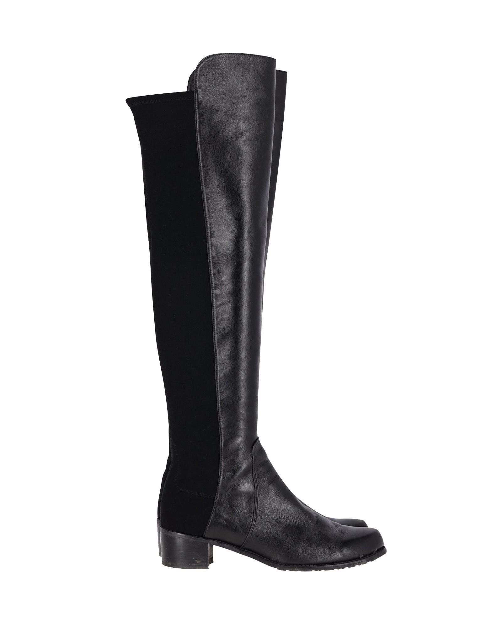 image of Stuart Weitzman Elegant Black Leather Knee Boots With Chunky Tread And Refined Heel Shoes, Women's 