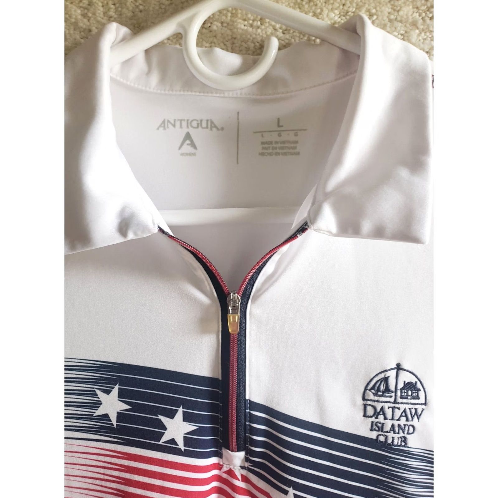 Vintage Antigua Women's L Golf Tennis Top Short Sleeve 1/4 Zip Stars and Stripes White Red Blue America Size L / US 10 / IT 46 - 5 Thumbnail