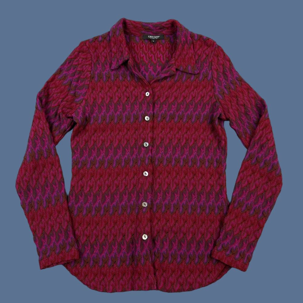 Vintage Karen Kane Cardigan Top Women's Large Zig Zag Open Knit Button Front Blouse Size L / US 10 / IT 46 - 1 Thumbnail