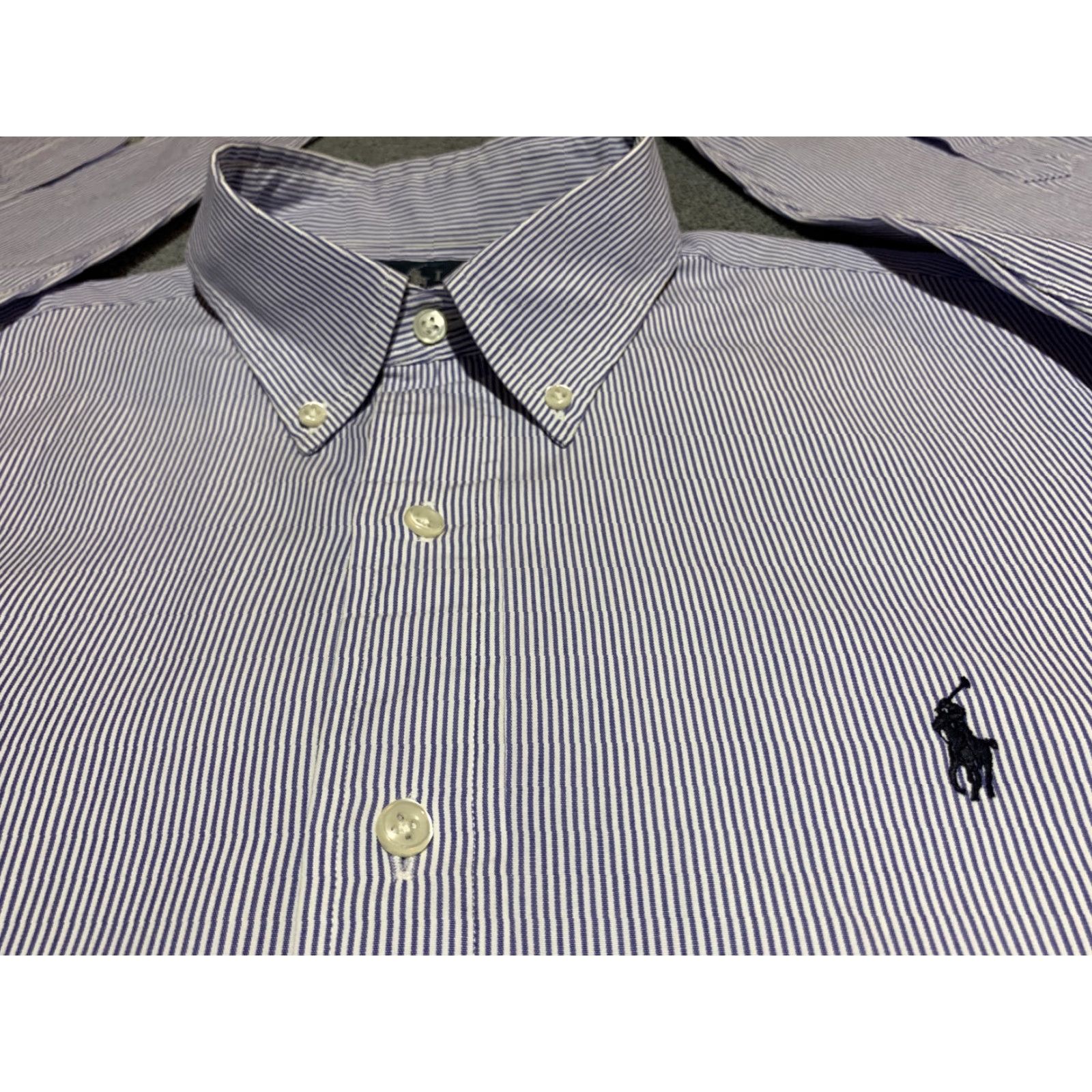 Ralph Lauren VINTAGE Ralph Lauren Men’s Button-Front Long Sleeve Shirt Cotton Blue Striped Large Size US L / EU 52-54 / 3 - 3 Thumbnail