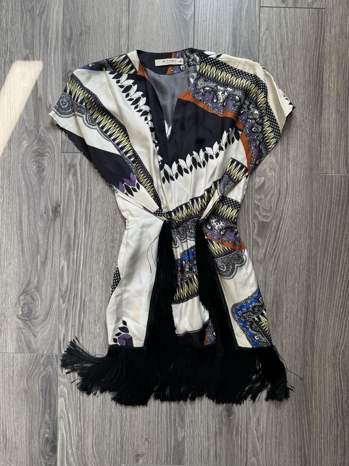 Etro Etro Milano multicolor silk midi fringe dress 40 Size S / US 4 / IT 40 - 1 Thumbnail