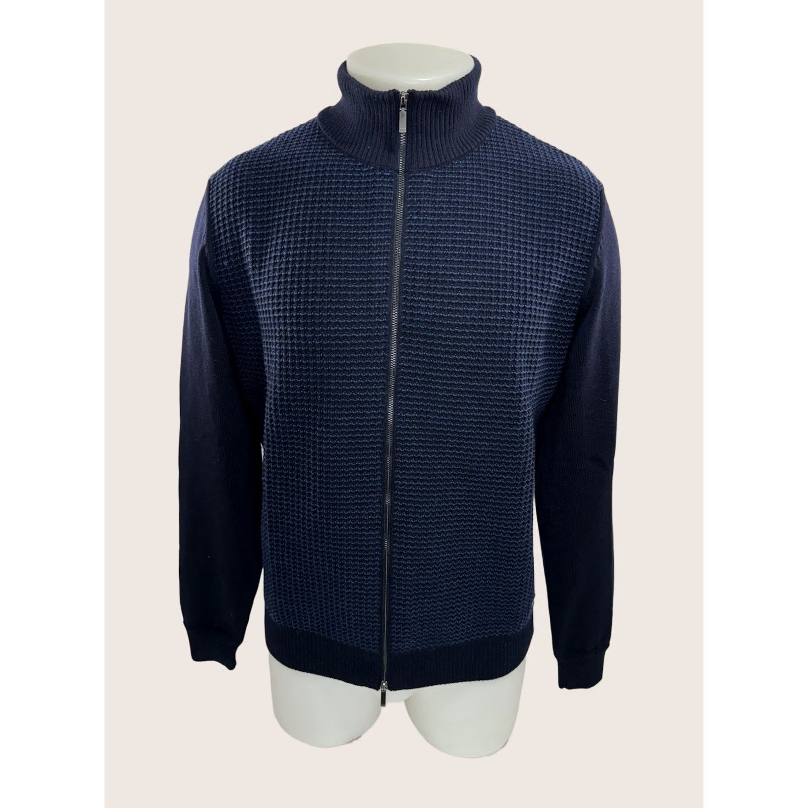 Hugo Boss HUGO BOSS Merino Wool Full Zip Knit Mens M Sweater Jacket Blue Size US M / EU 48-50 / 2 - 1 Thumbnail