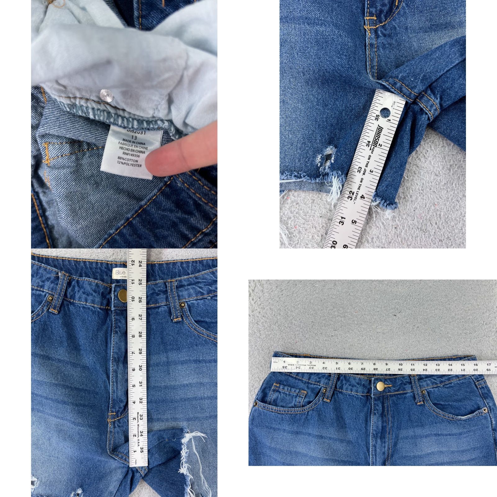Vintage Blue Turtle Denim Short Womens 32x4 High Rise Cut-Off Button 5-Pocket Blue Shorts Medium Wash Casual Womens Beach 90s? Size 34" / US 12 / IT 48 - 8 Thumbnail
