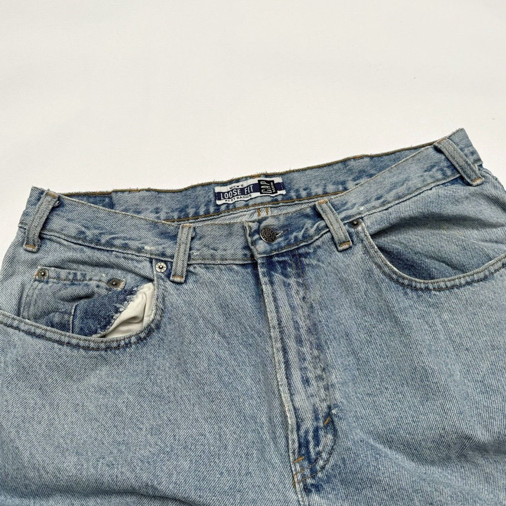 Gap VINTAGE GAP Denim Jeans 90s Distressed Loose Fit Wide-Leg Men 35x30 Blue USA Week 1990s Mens Size US 35 - 4 Thumbnail
