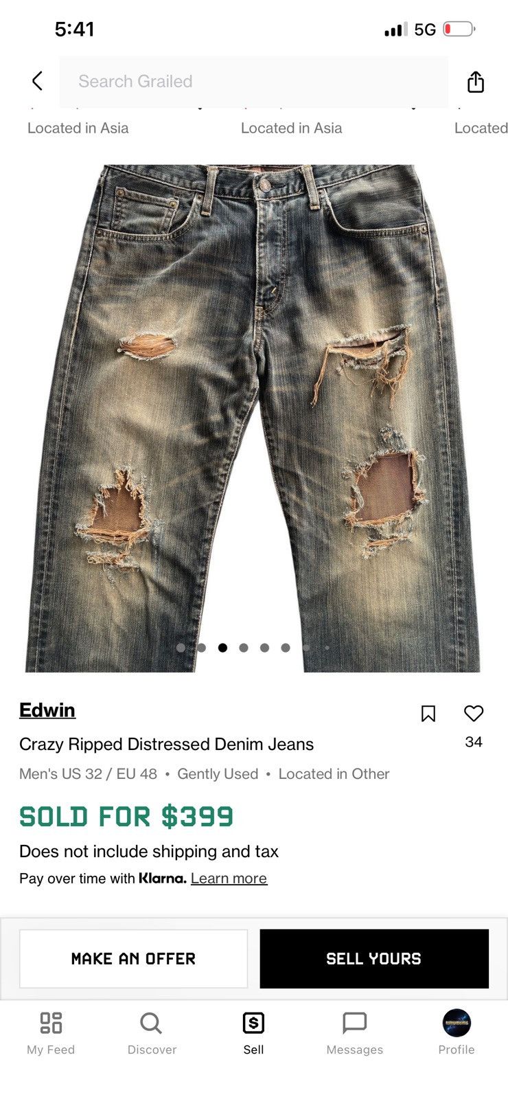 Edwin Thrashed Edwin 505SX Selvedge Crazy Ripped Distressed Denim Size US 30 / EU 46 - 2 Thumbnail