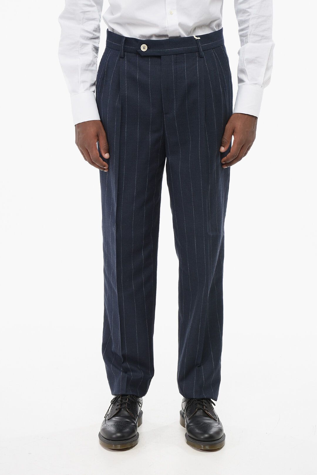 Brunello Cucinelli og1mm0825 Double-Pleated Cotton Blend Pant in Blue Size US 36 / EU 52 - 1 Thumbnail