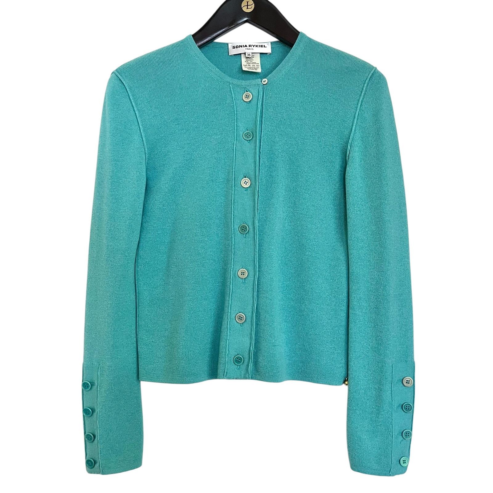 Sonia Rykiel × Vintage Sonia Rykiel Vintage Turquoise Virgin Wool Cardigan Sweater Size S / US 4 / IT 40 - 2 Thumbnail