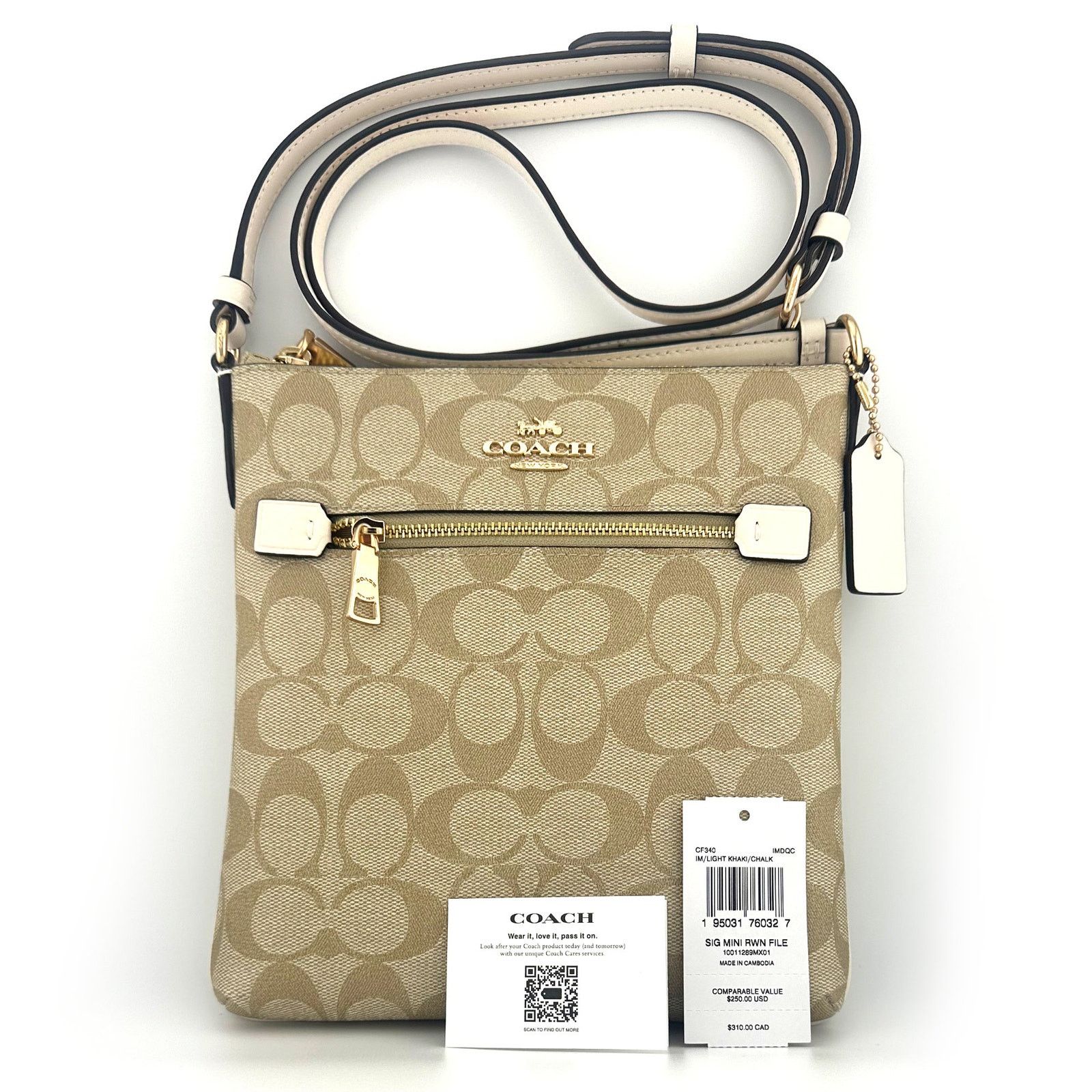 Coach Mini Rowan File Bag Crossbody Signature Canvas Cf340 in Beige, Women's