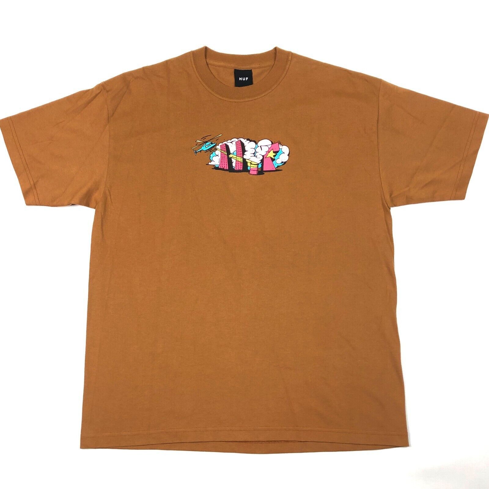 Huf Huf Helicopter Building Skyline Street Level Brown T Shirt Size US XL / EU 56 / 4 - 1 Thumbnail