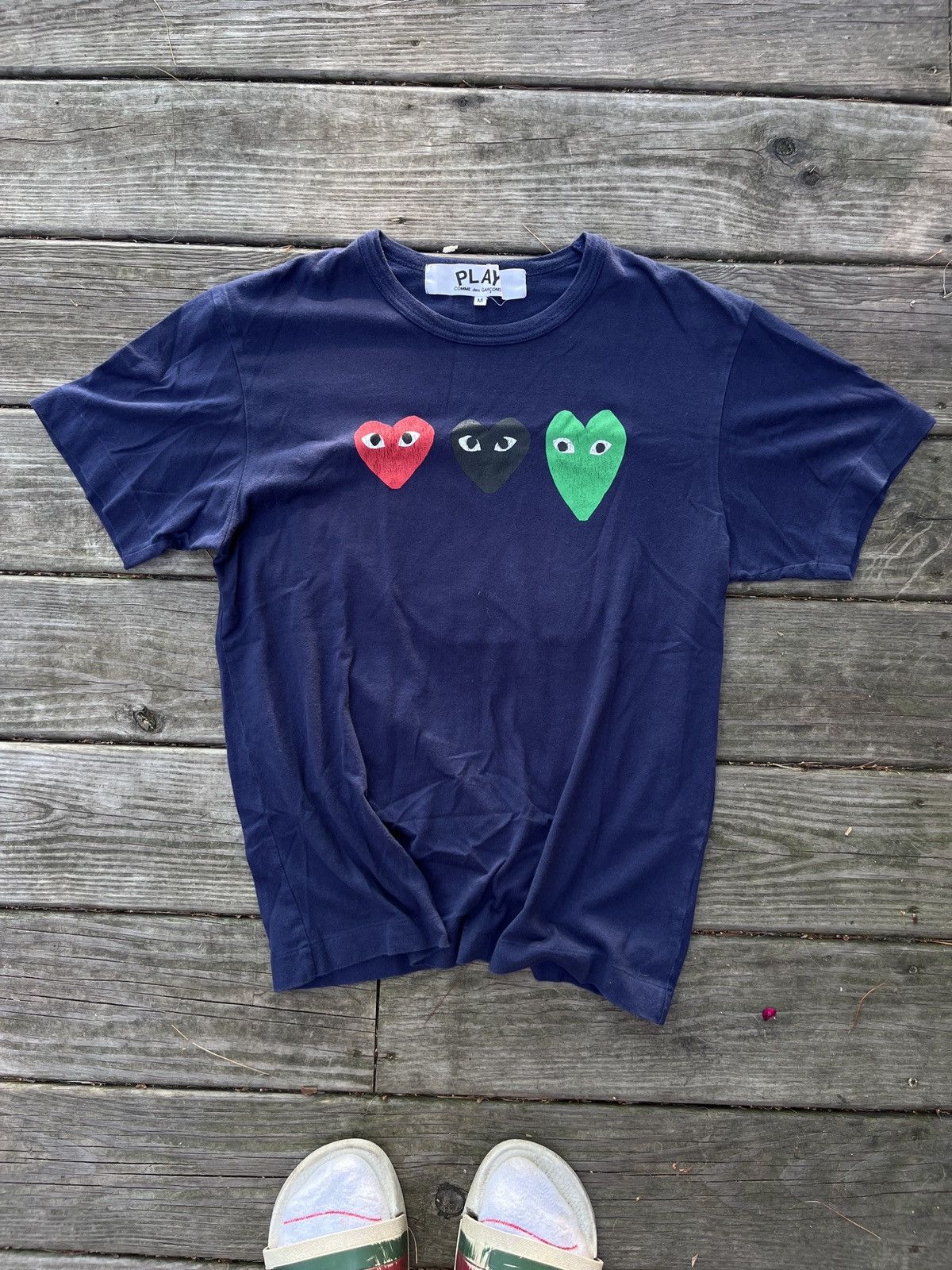 Comme des Garcons PLAY CDG Triple heart navy Size US M / EU 48-50 / 2 - 2 Thumbnail