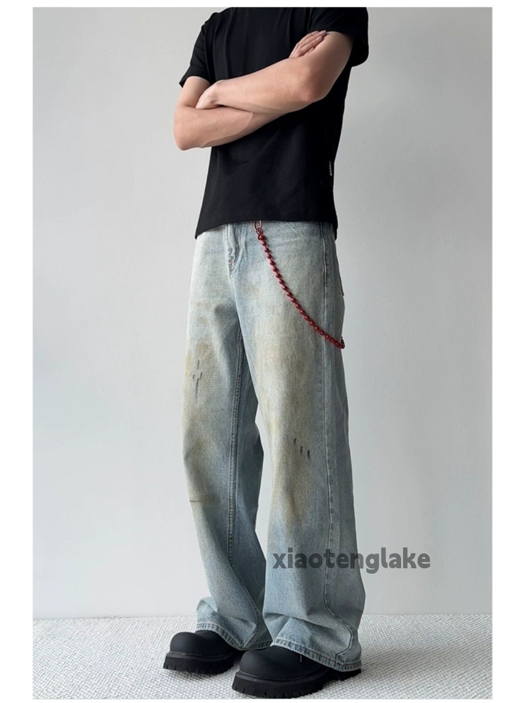 Jean Unisex washed faded stain paint grunge baggy jeans Size US 32 / EU 48 - 5 Thumbnail