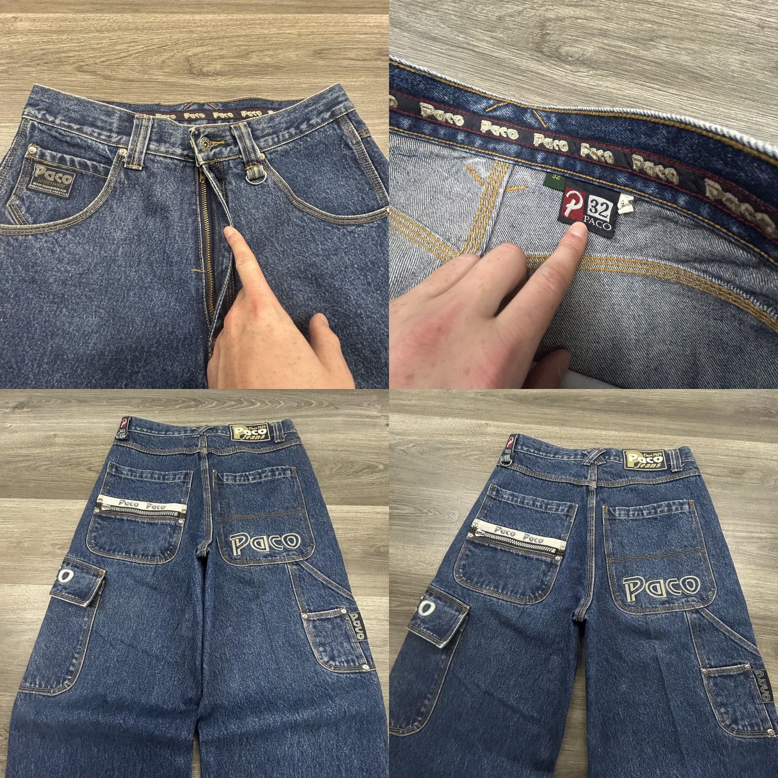 Vintage VINTAGE Paco Jeans Mens 32x32 Blue Baggy Cargo Carpenter Wide Leg Y2K Streetwear Size US 32 / EU 48 - 8 Thumbnail