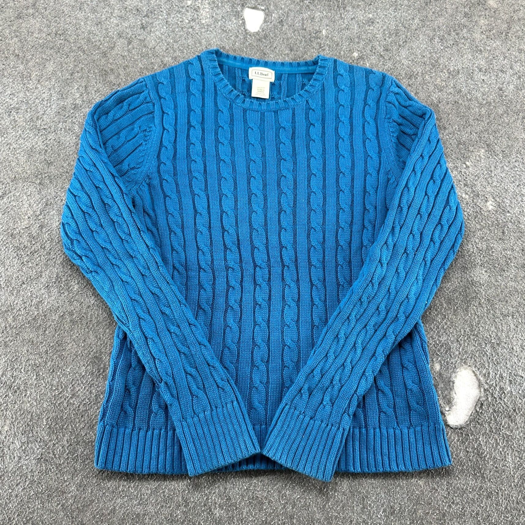 Vintage LL Bean Sweater Woman Small Blue Pullover Cable Knit Cotton Crew Neck Chunky Size S / US 4 / IT 40 - 2 Thumbnail