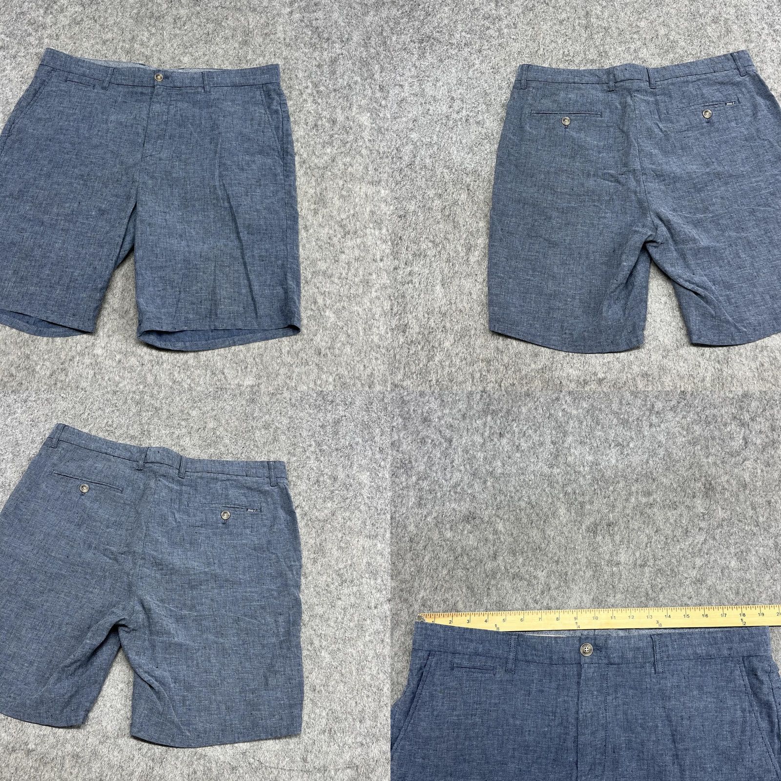 johnnie-O JohnnieO Shorts Mens 38 Blue Chambray Chino Linen Blend Stretch Casual Summer Size US 38 / EU 54 - 8 Thumbnail