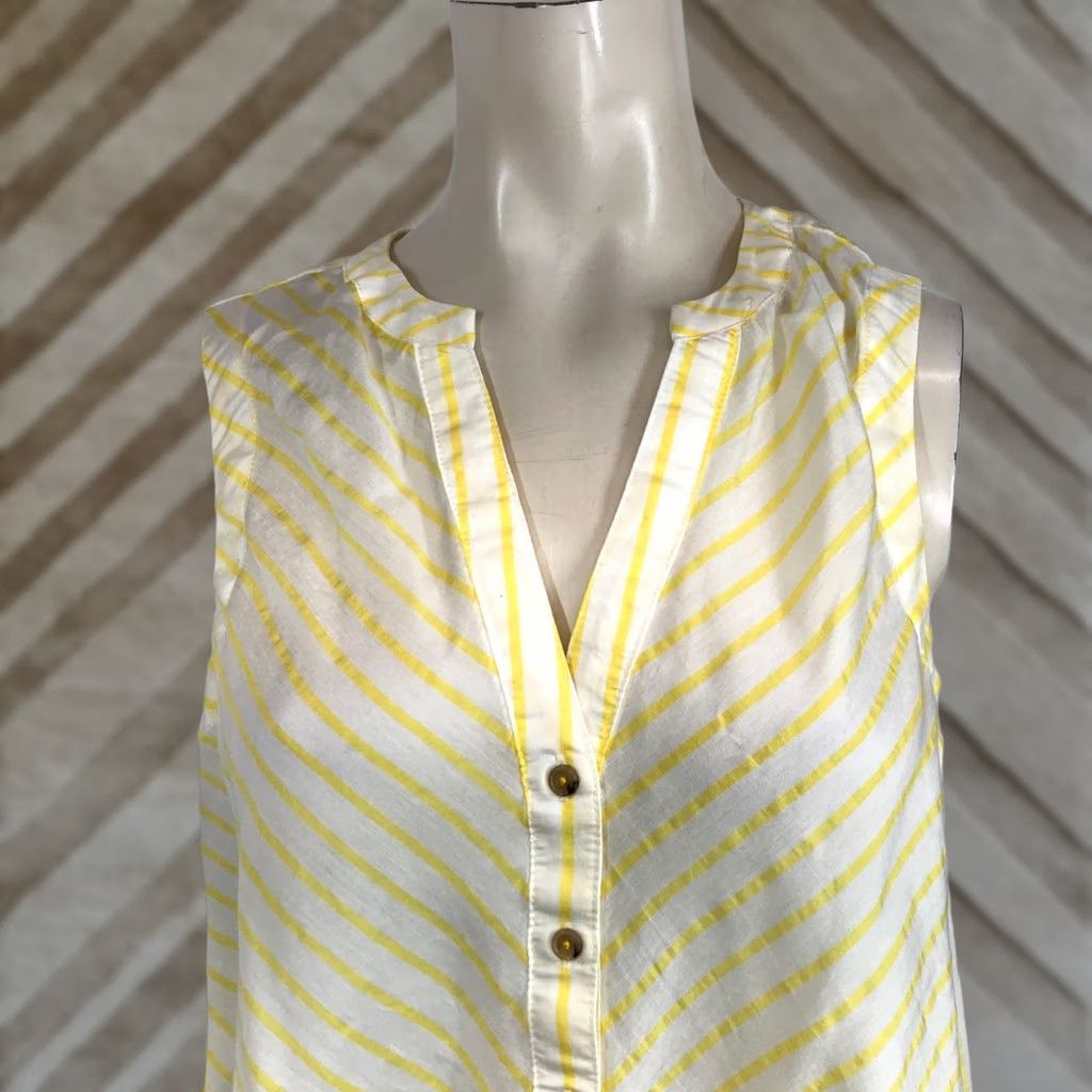 Vintage Maeve Womens 6 Yellow & White Stripe Sleeveless V Neck Button Tie Waist Top Size M / US 6-8 / IT 42-44 - 1 Thumbnail