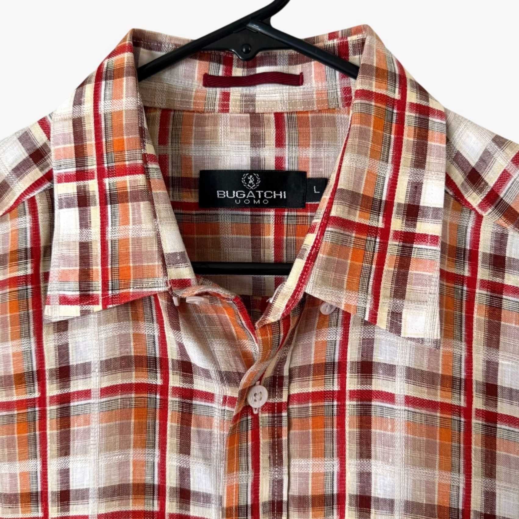 BUGATCHI VINTAGE Bugatchi Plaid Linen Shirt Orange Adult Large Short Sleeve Button-Up Mens Size US L / EU 52-54 / 3 - 5 Thumbnail