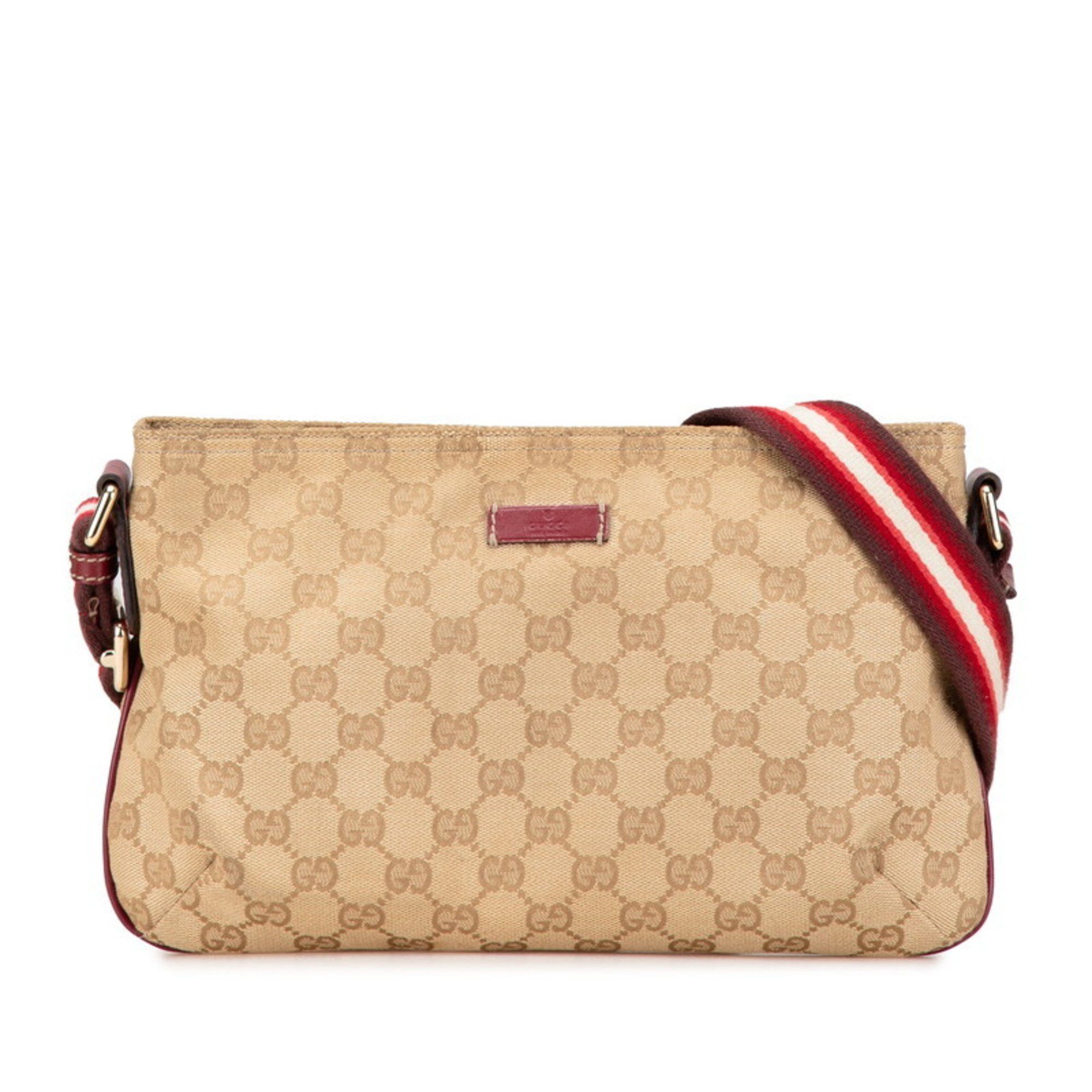 Gucci GG Canvas Sherry Line Shoulder Bag 189749 Beige Red Leather Women's Gucci