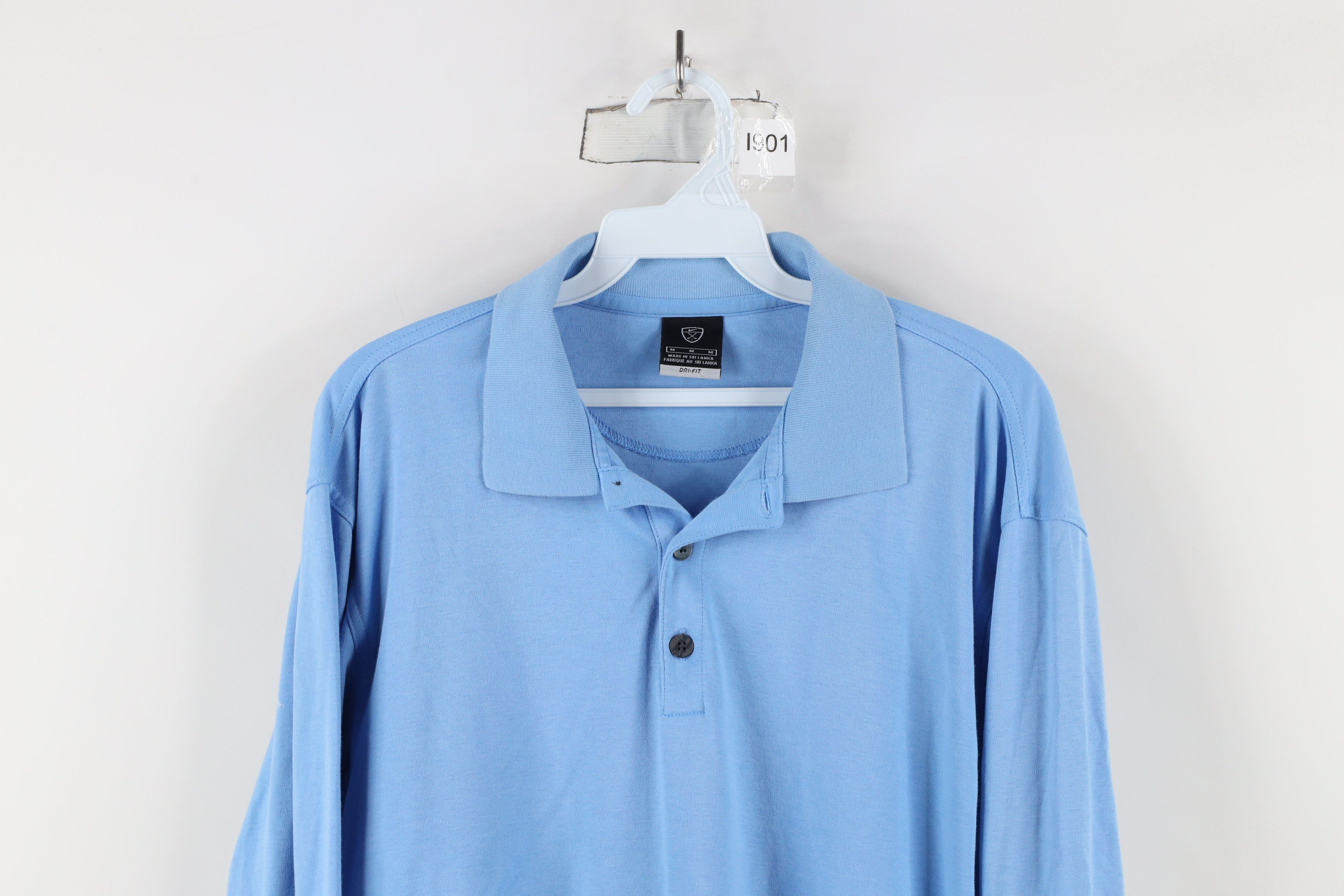 Nike × Vintage Vintage Nike Golf Mini Swoosh Long Sleeve Polo Carolina Blue Size US M / EU 48-50 / 2 - 2 Thumbnail