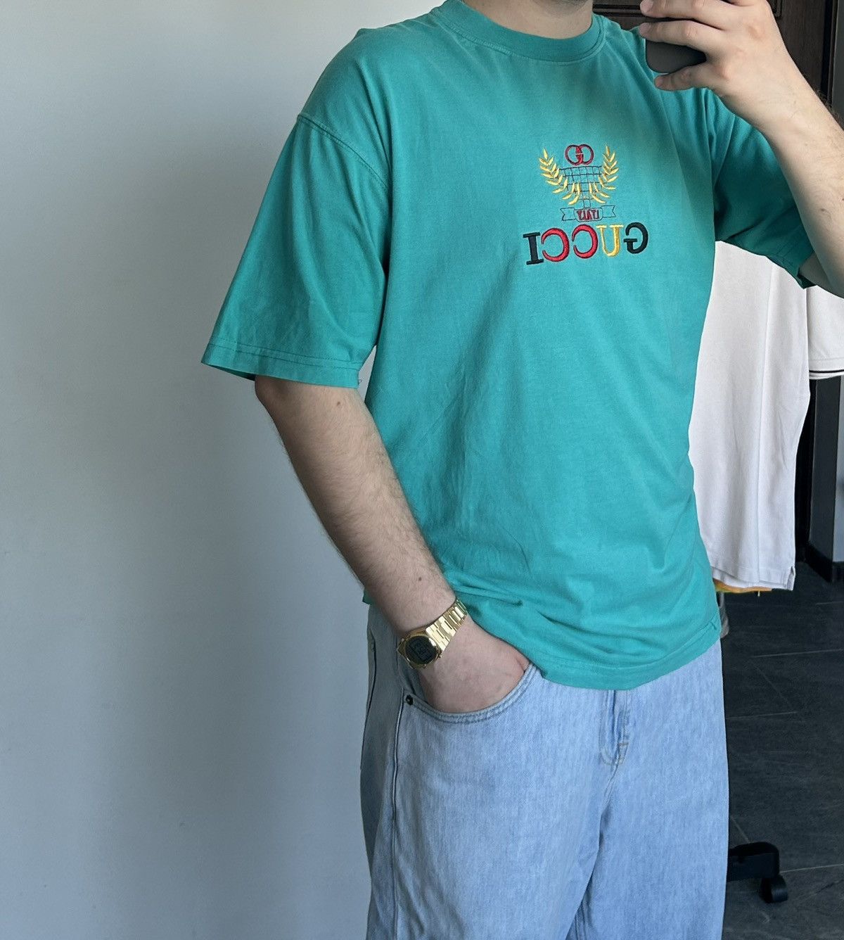 Vintage Vintage tee shirt gucci bootleg 90s green large Size US L / EU 52-54 / 3 - 2 Thumbnail