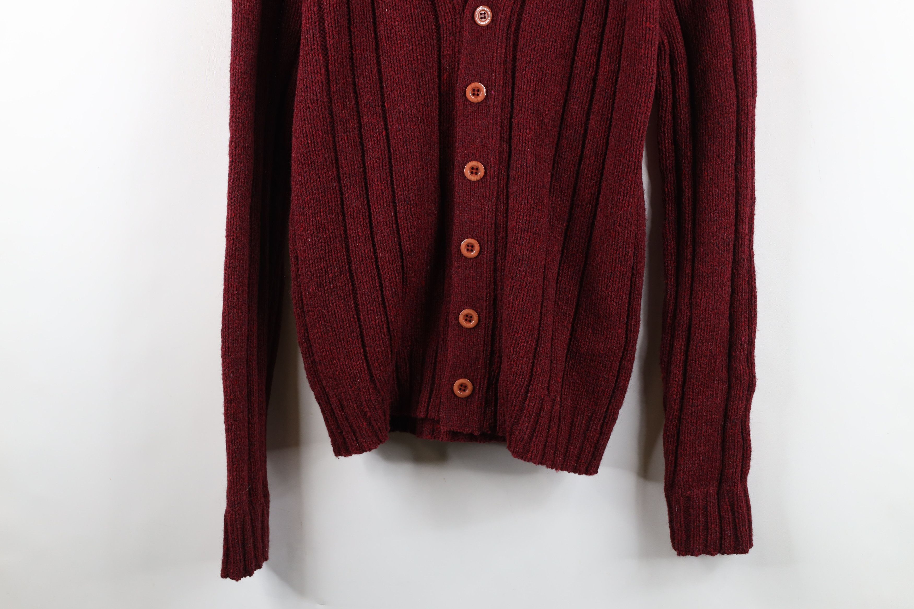 Vintage Vintage 60s Streetwear Ribbed Knit Cardigan Sweater Red USA Size US L / EU 52-54 / 3 - 3 Thumbnail