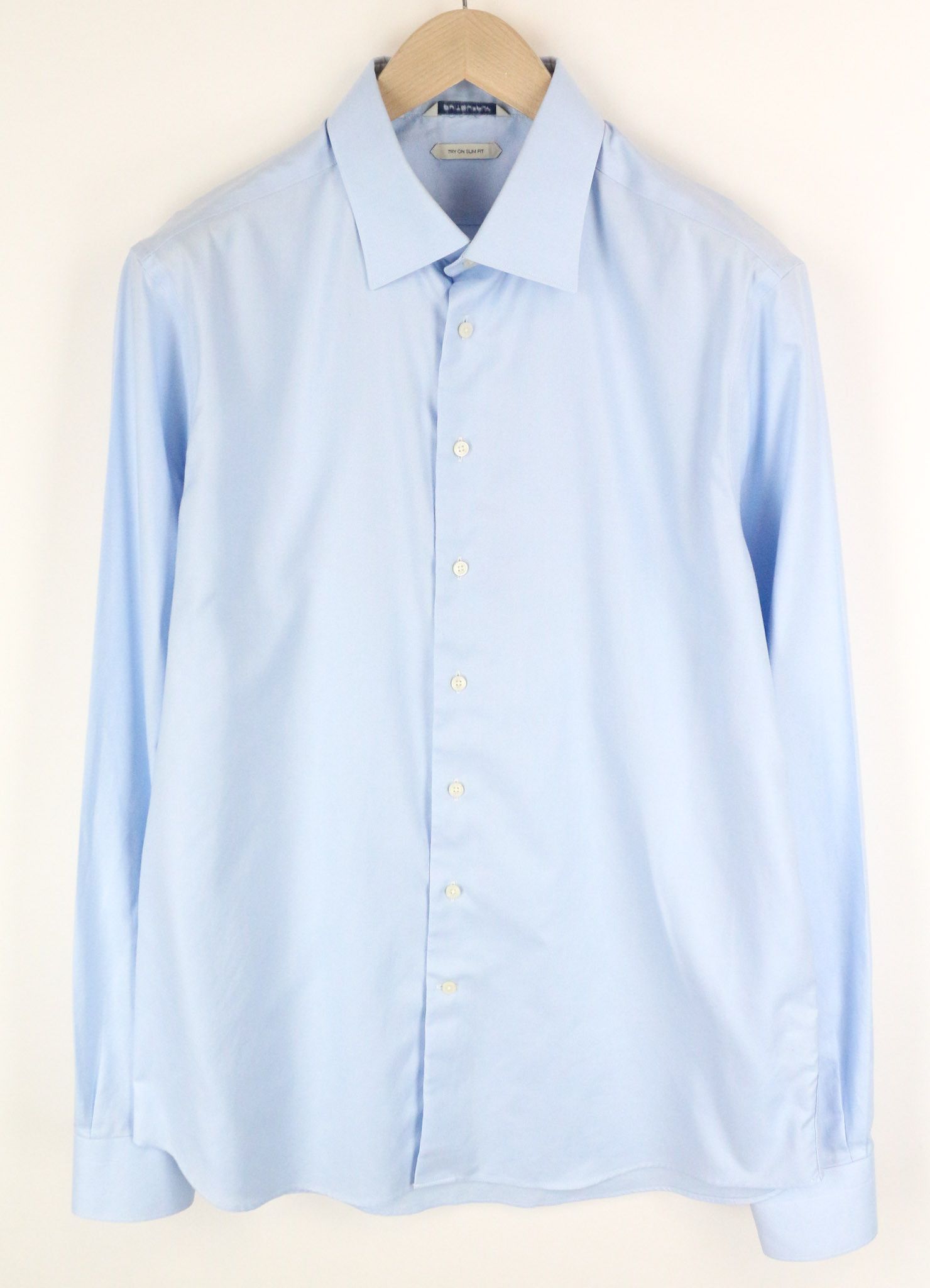 Suitsupply 44L/17 1/2L Slim Cotton Blue Twill Shirt 73596 Size US L / EU 52-54 / 3 - 1 Thumbnail