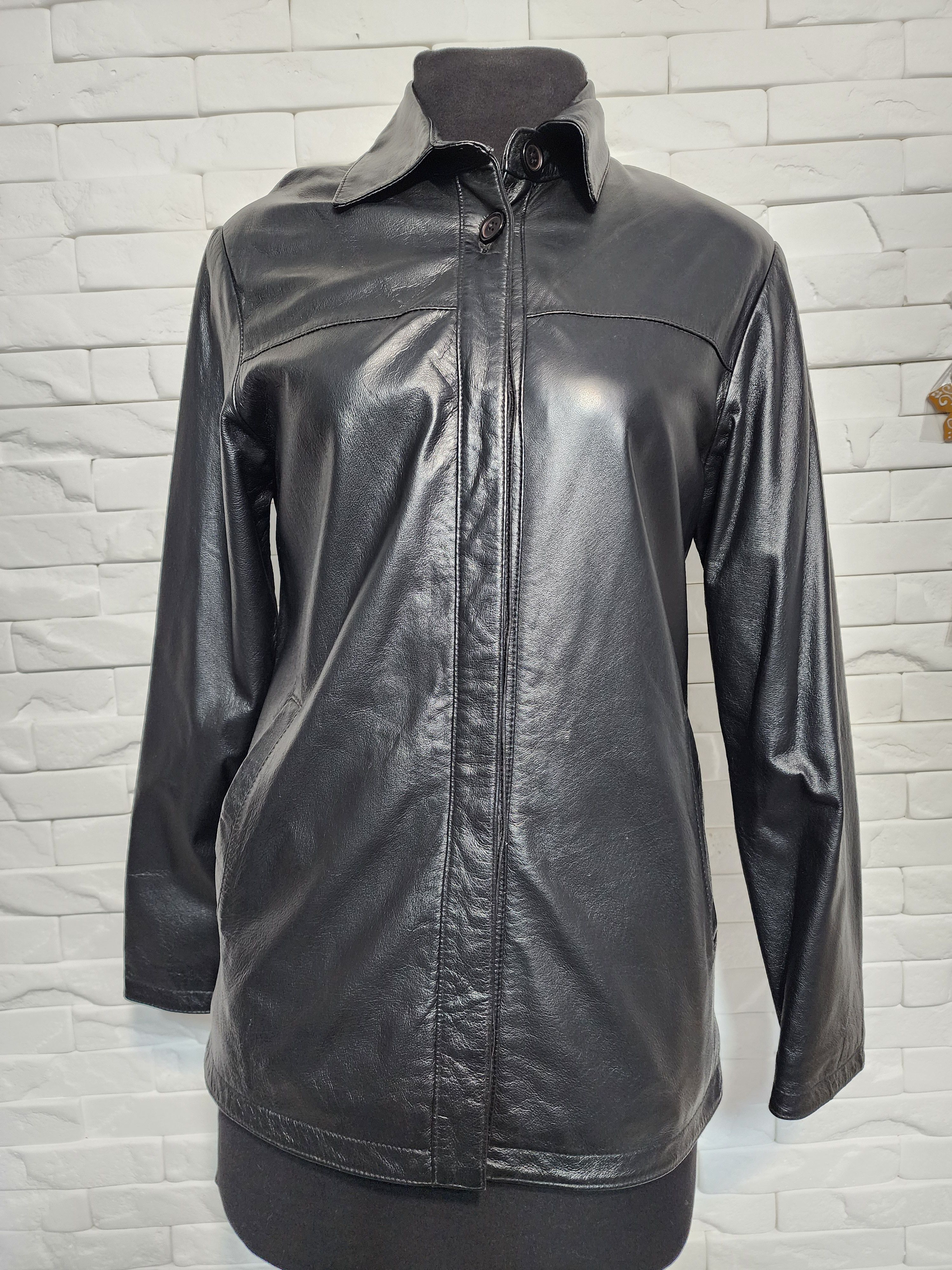 Other Women's Black Leather Jacket: Buttons Front Size M / US 6-8 / IT 42-44 - 1 Thumbnail