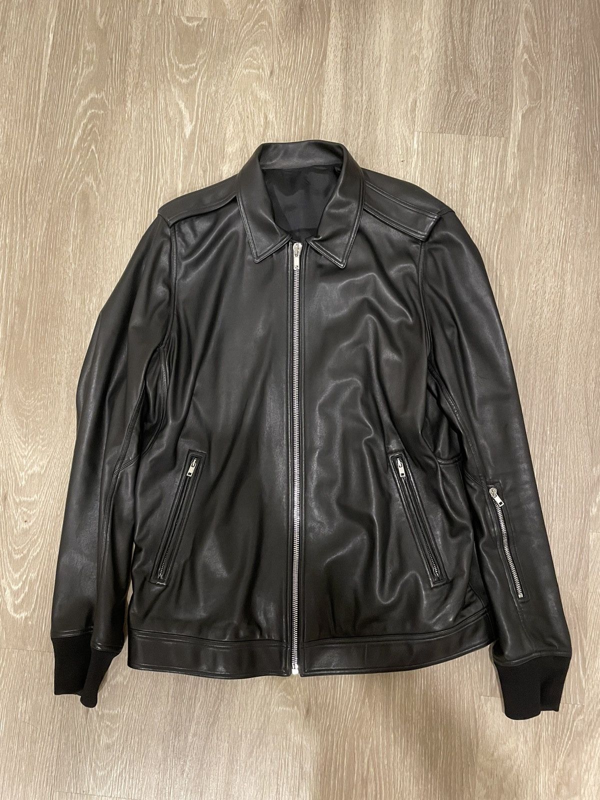 image of Rick Owens Black Babel Rotterdam Lamb Leather Jacket, Men's (Size XL)