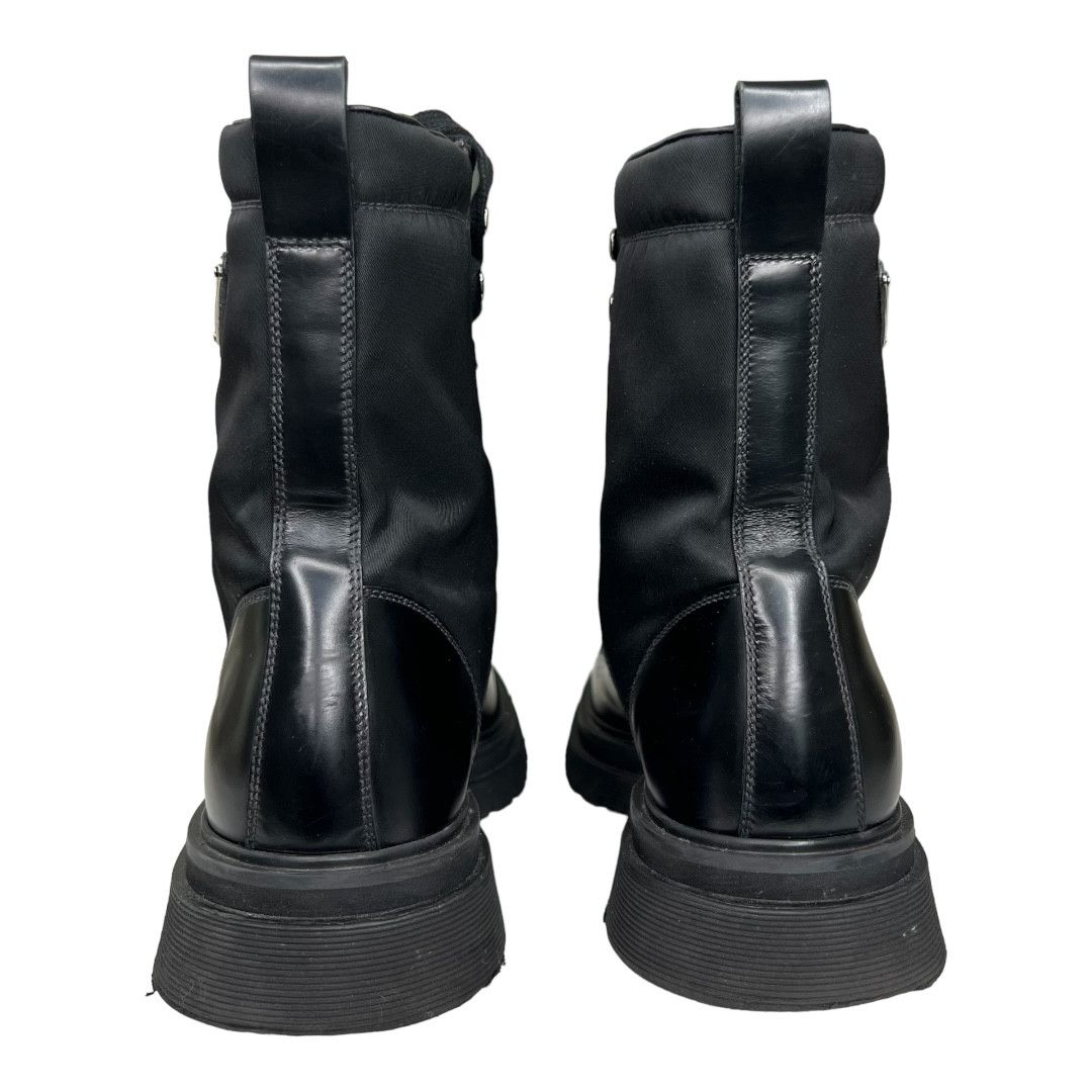 Prada Brushed Rois Leather and Nylon Lug Sole Combat Boots