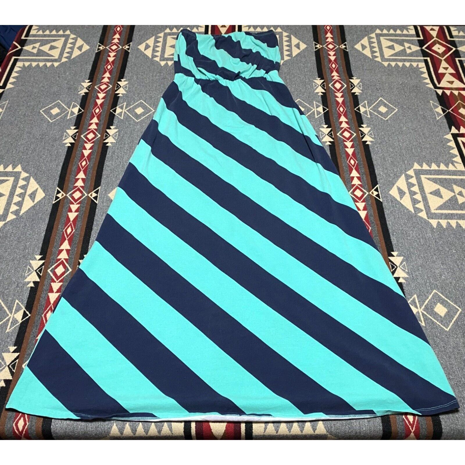 image of Lilly Pulitzer Marlisa Women’S Blue Teal Striped Size S 46819 Long Dress T61 in White, Women's