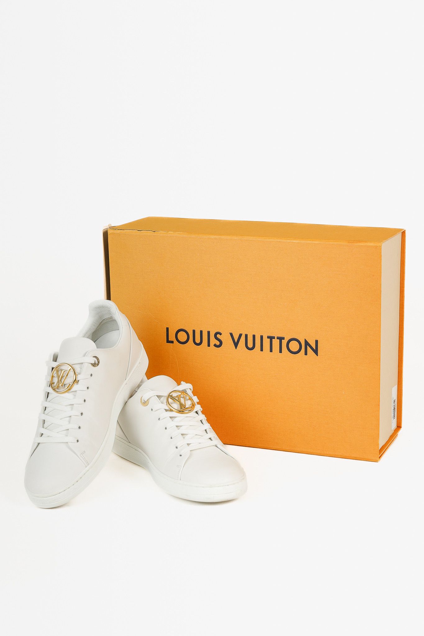 Louis Vuitton Louis Vuitton Front Row Golden Logo White Leather Sneakers Size US 7 / IT 37 - 13 Thumbnail