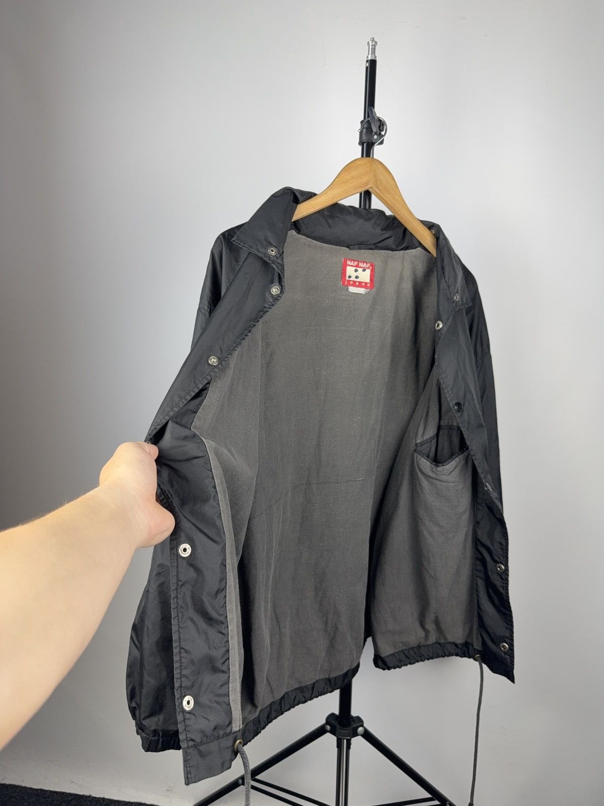 Issey Miyake × Japanese Brand × Vintage Vintage 90s NAF NAF Jeans Black Windbreaker Jacket Logo Size US L / EU 52-54 / 3 - 11 Thumbnail