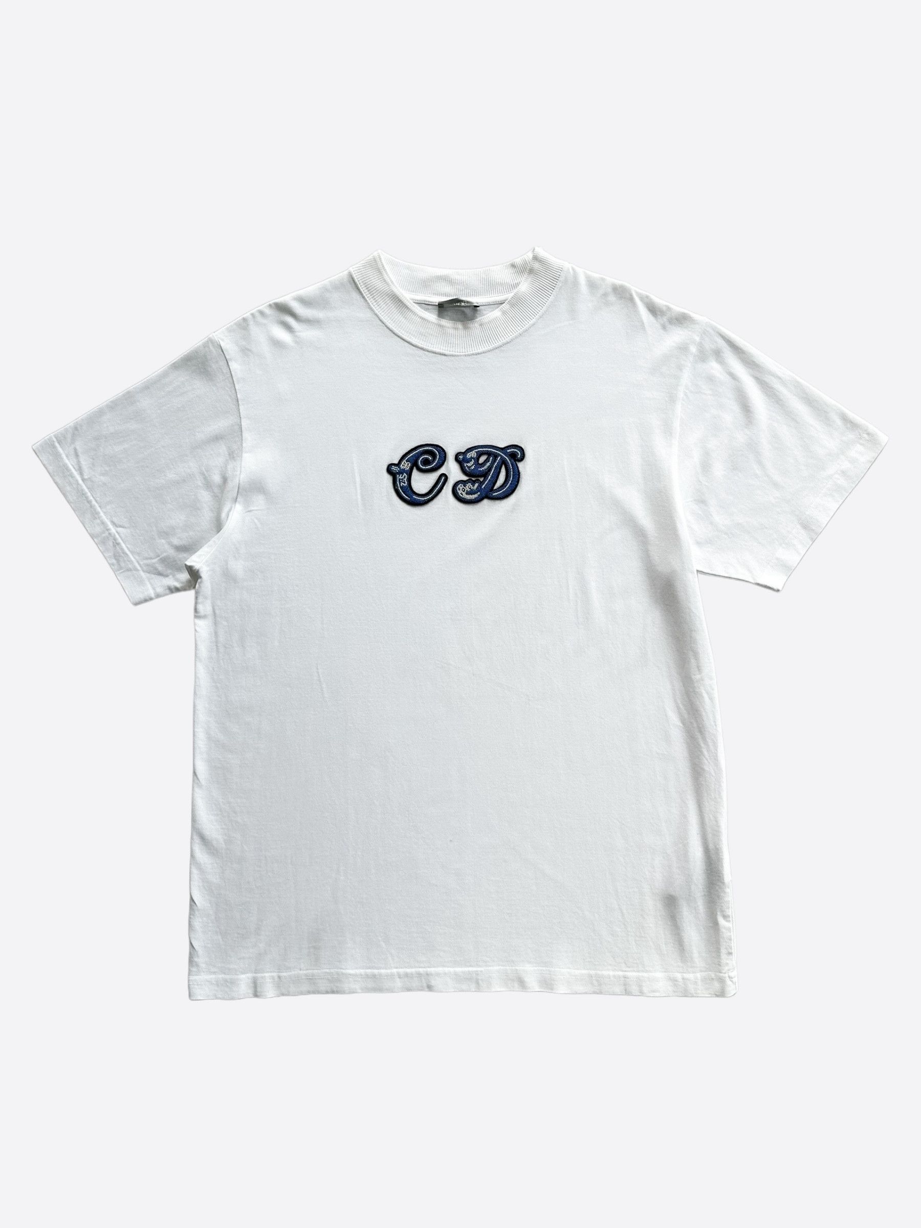 image of Dior Kenny Scharf White & Blue Beads Logo T-Shirt, Men's (Size Large)