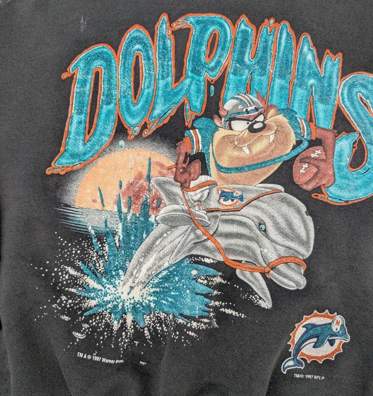 Fruit Of The Loom Vintage 90s NFL Miami Dolphins Taz Made in USA Sweater Size US XL / EU 56 / 4 - 2 Thumbnail