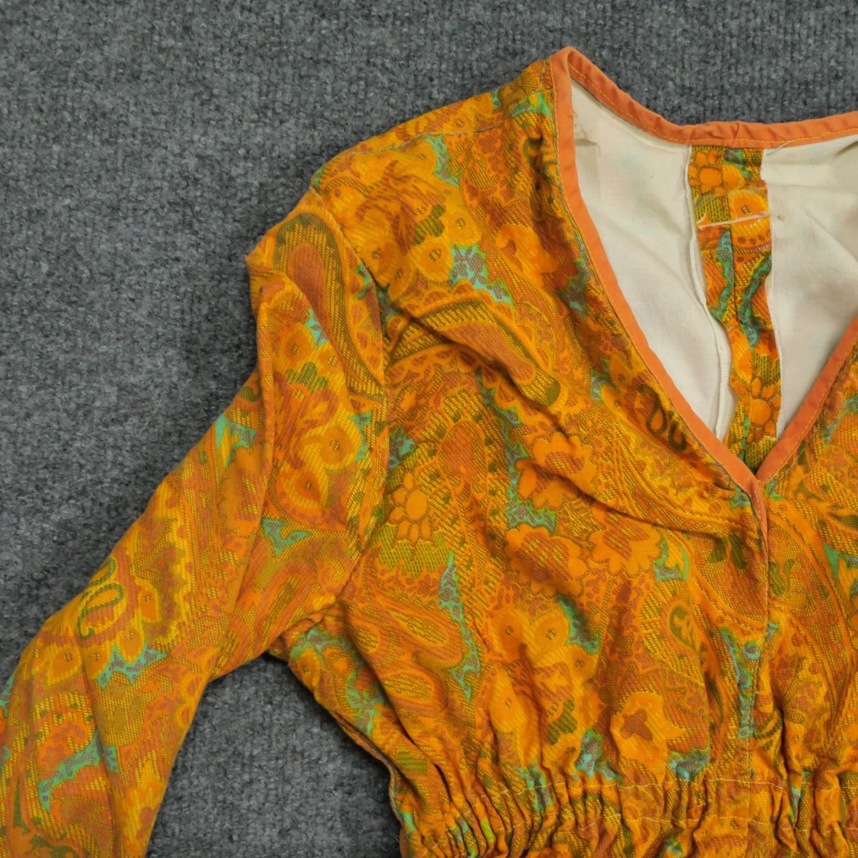 Vintage VINTAGE Handmade Dress Womens Yellow Orange Paisley Long High Low Hippie 60s 70s Sundress Small Regular Women's Size S / US 4 / IT 40 - 4 Thumbnail