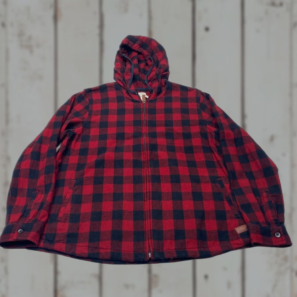 Vintage LL Bean Jacket Womens Large Red Black Buffalo Plaid Flannel Hooded Zip Relaxed Size L / US 10 / IT 46 - 1 Thumbnail