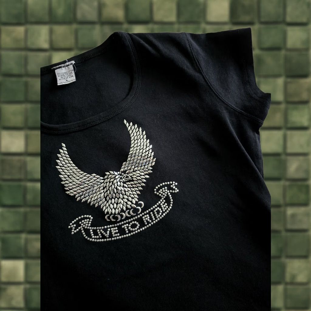 Vintage Live To Ride Studded Shirt Womens Large Black Cotton Motorcycle Eagle Tee Size L / US 10 / IT 46 - 1 Thumbnail