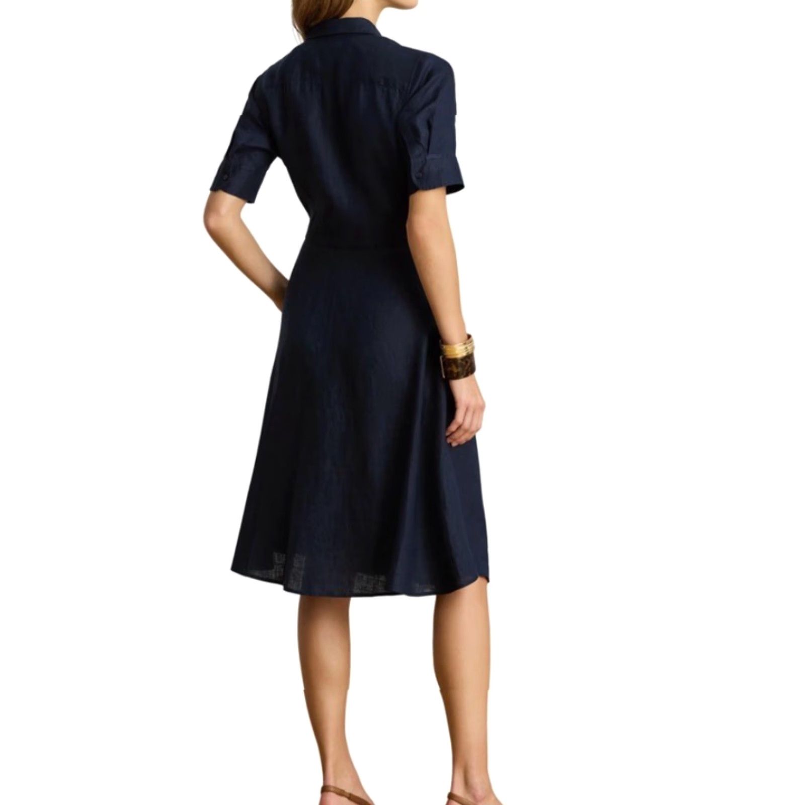 Ralph Lauren Lauren Ralph Lauren Dress Wakana Tie-Front Linen Sz 00 Navy Blue Preppy Size XXS / US 00 / IT 34 - 3 Thumbnail