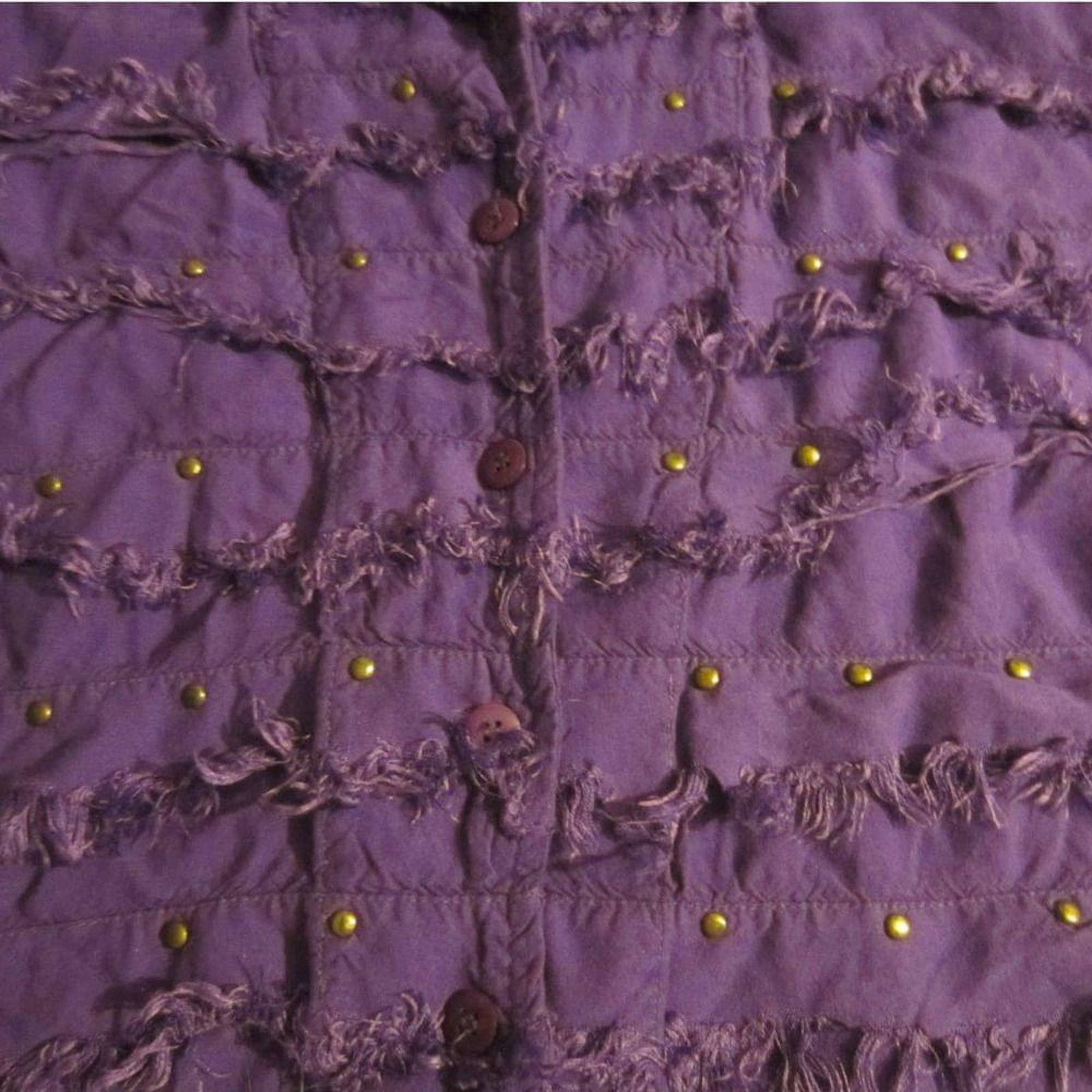 Other Boho Textured Fringe Button Shirt Studded Purple Rayon Top M Size M / US 6-8 / IT 42-44 - 6 Thumbnail