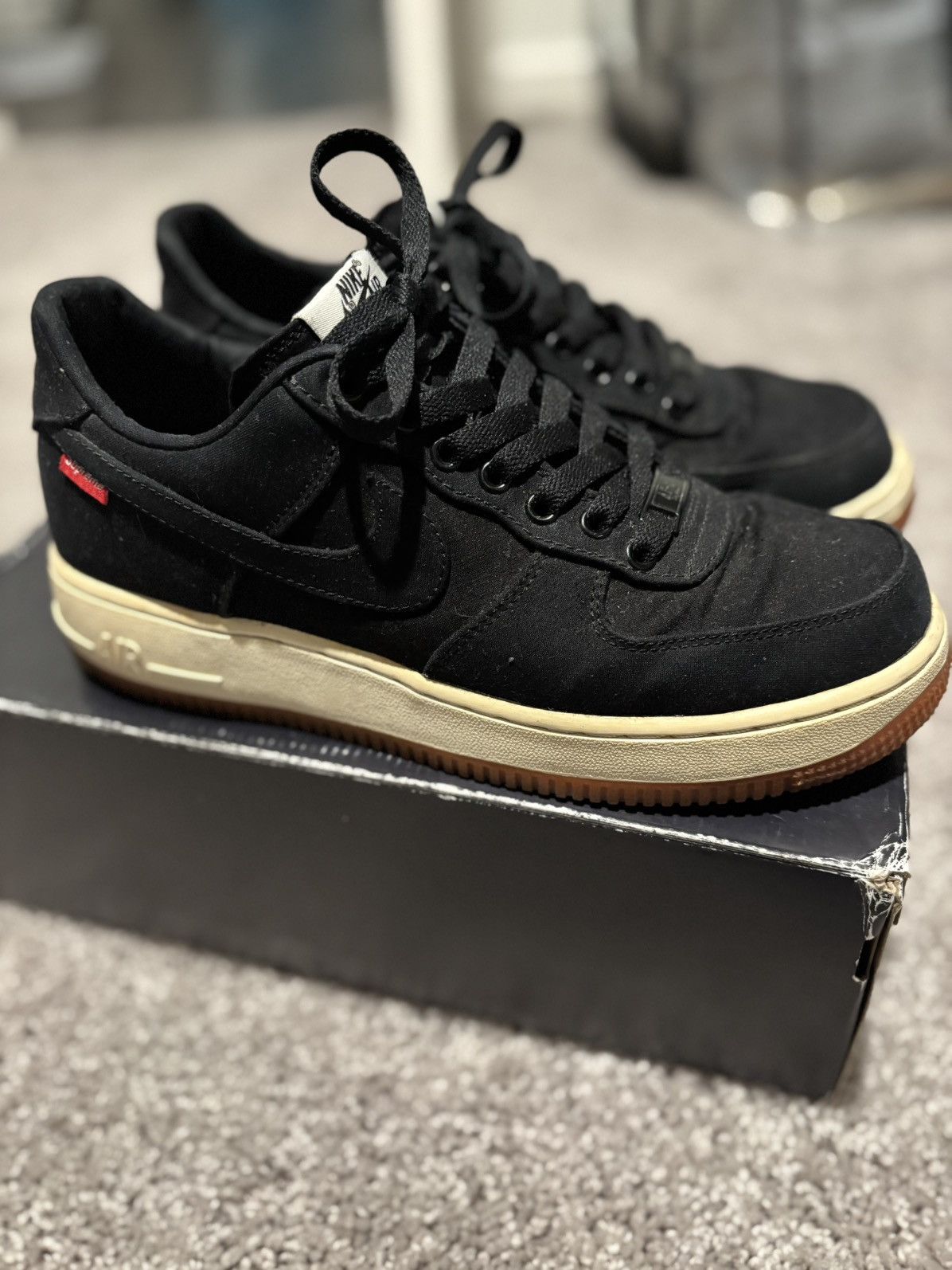 Nike × Supreme Nike Air Force 1 Low Premium '08 x Supreme Black 2012 Size US 8 / EU 41 - 1 Thumbnail