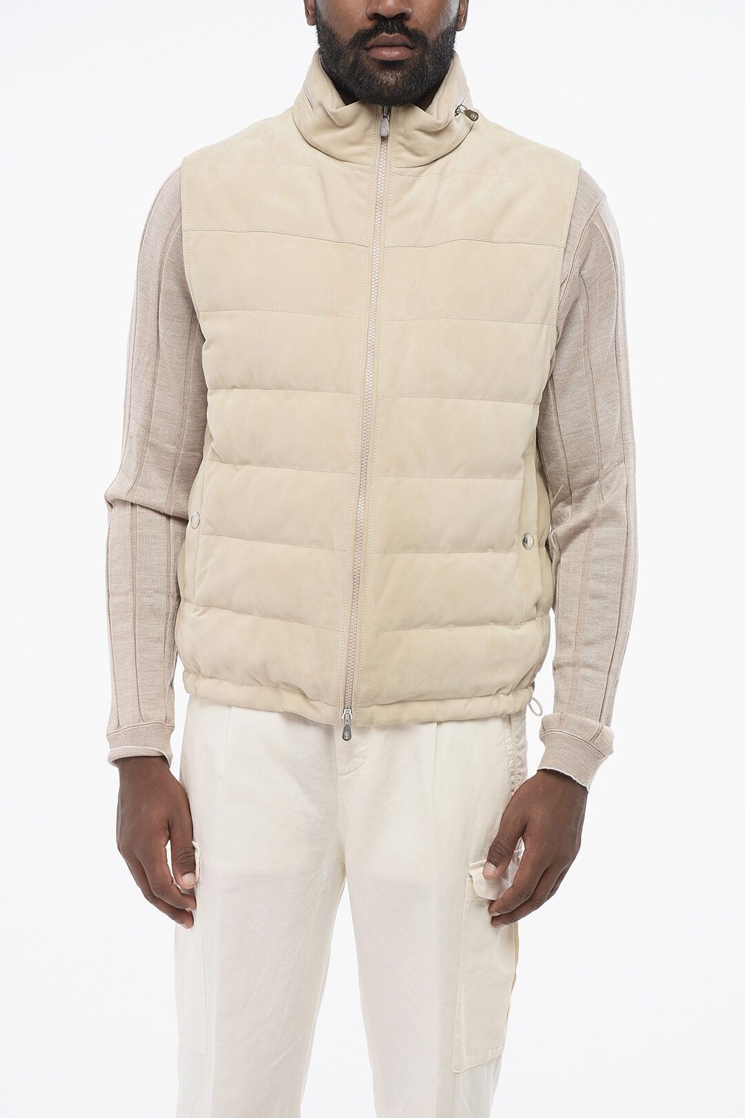 Brunello Cucinelli og1mm0725 Down Padding Suede Vest in Beige Size US XS / EU 42 / 0 - 1 Thumbnail