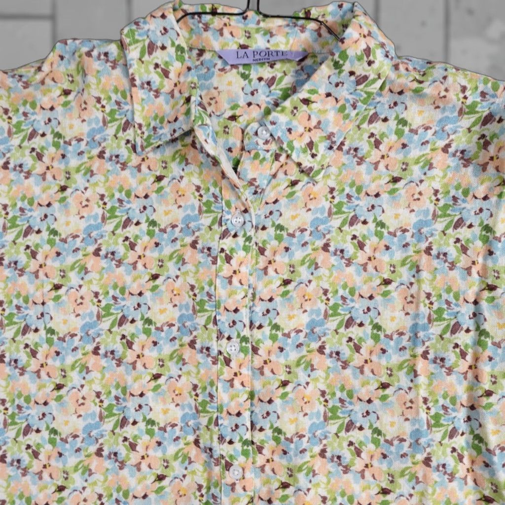 Vintage La Porte Shirt Medium Green Linen Blend Button Front Cinch Sleeve NEW Size M / US 6-8 / IT 42-44 - 1 Thumbnail