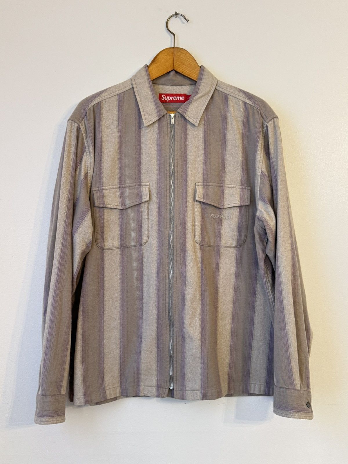 Supreme Supreme Stripe Flannel Zip Up Shirt - Grey / Large | Grailed