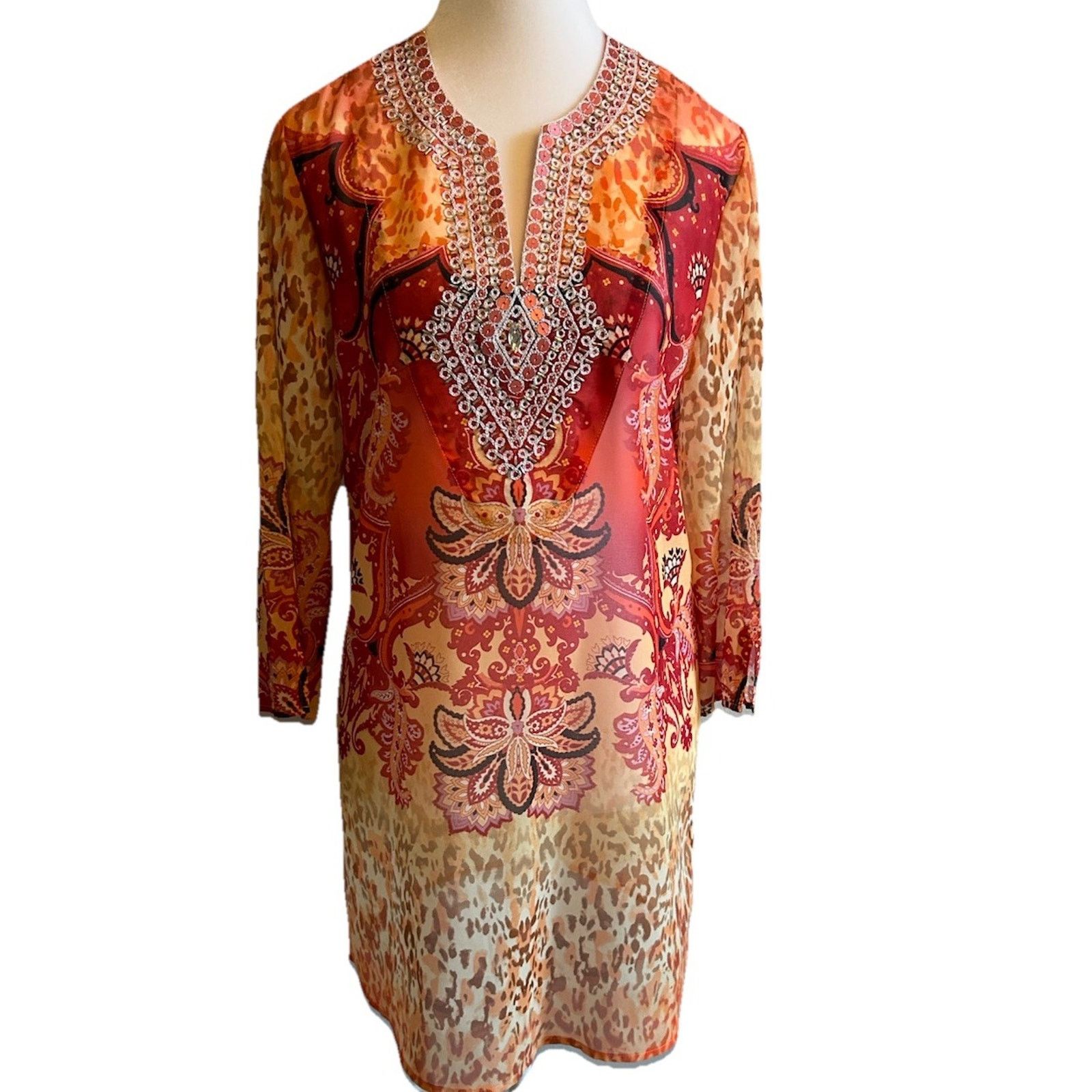 Chicos CHICO'S SHEER Tunic TOP S COVERUP Coastal EARTH TONES BOHO Size S / US 4 / IT 40 - 1 Thumbnail