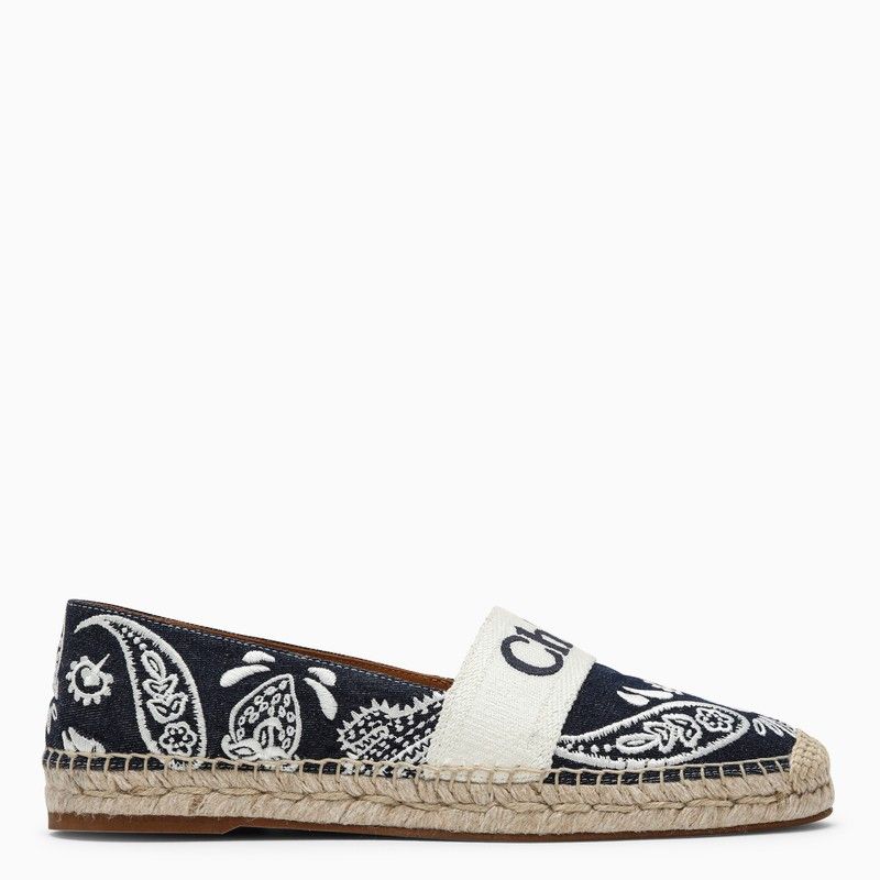 image of Chloe Piia Espadrilles With Denim Bandana Print Shoes in Blue, Women's (Size 8)