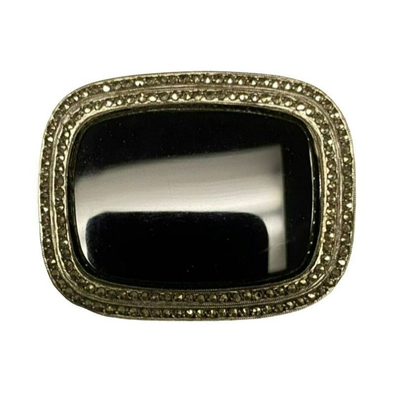 Other Vintage Onyx & Sterling Silver Brooch and Clip on Earring Se Size ONE SIZE - 2 Thumbnail