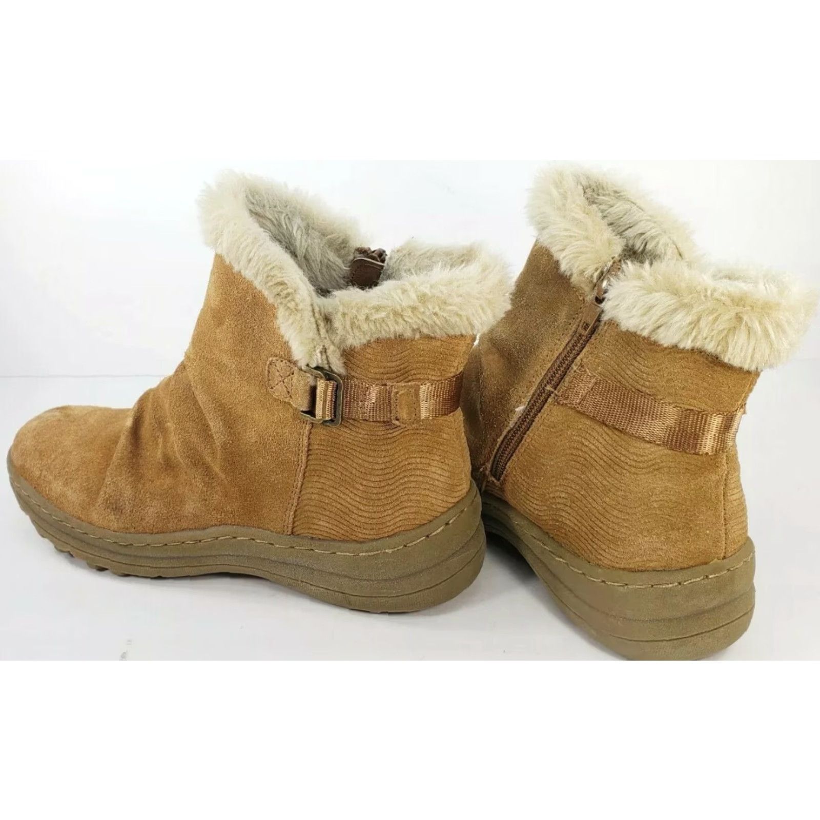 Vintage Bare Traps Avita Suede Ankle Bootie Women's Size 7.5M Tan Side Zip Faux Fur Top So Size M / US 6-8 / IT 42-44 - 5 Thumbnail