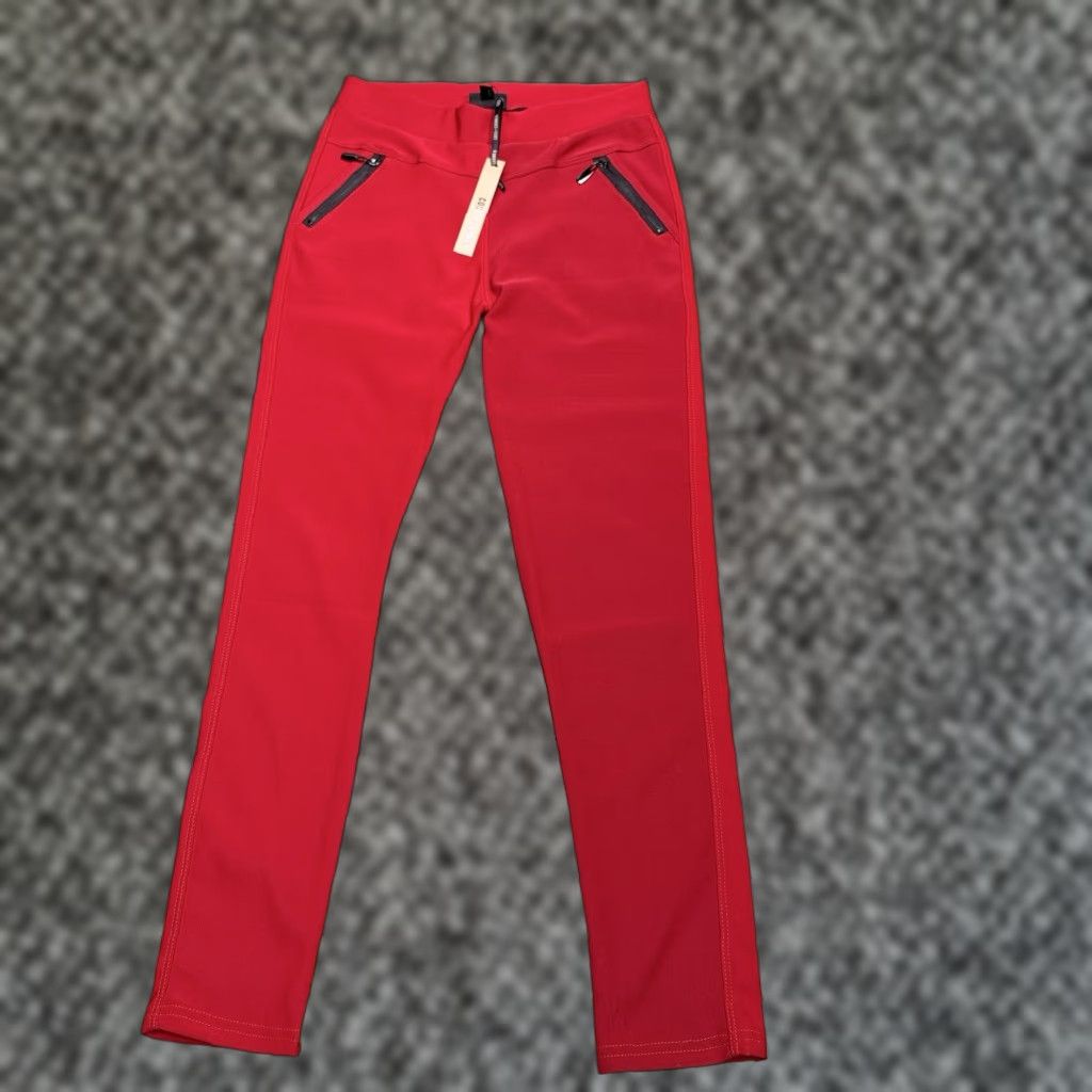 Vintage Coco Carmen Leggings Womens Small Red Mid Rise Stretch Zippers New Size 28" / US 6 / IT 42 - 1 Thumbnail